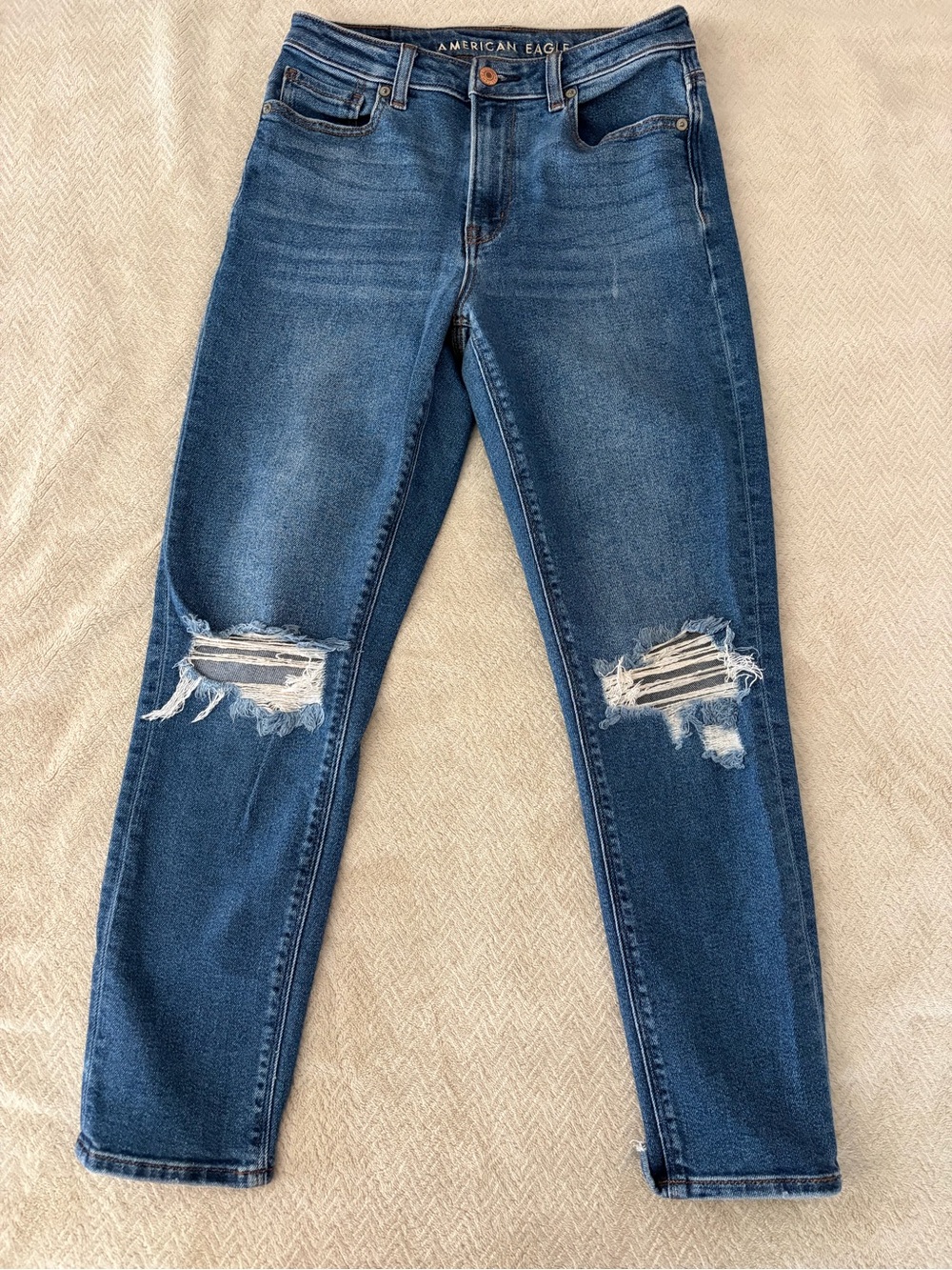 American Eagle Outfitters Women's Distressed Mom Jeans - Medium Blue